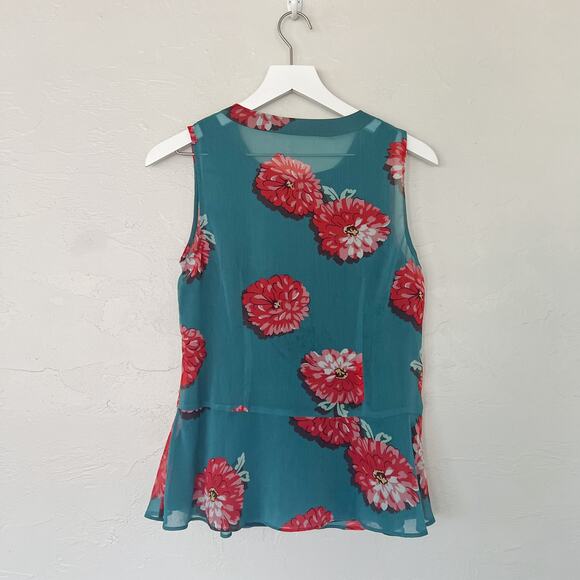 CAbi 3445 Blushing Floral Teal Blouse Small - Picture 3 of 6